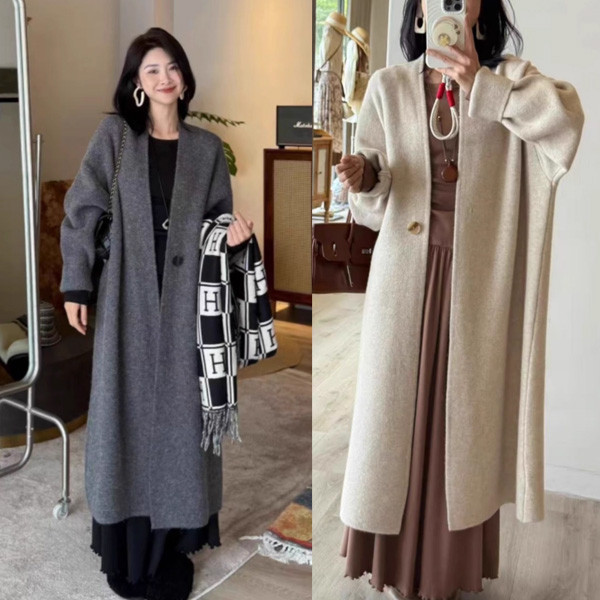 ALORA 俐落單釦毛尼長版外套 