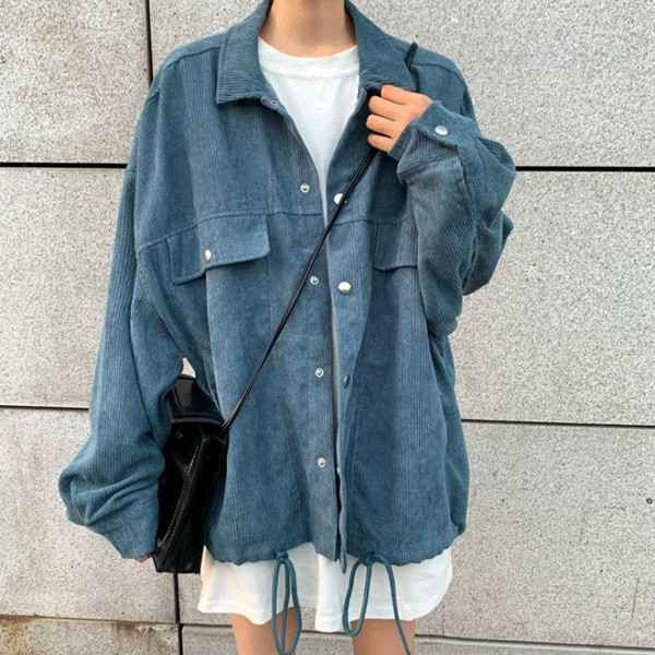 ALORA 韓版燈芯絨抽繩襯衫 