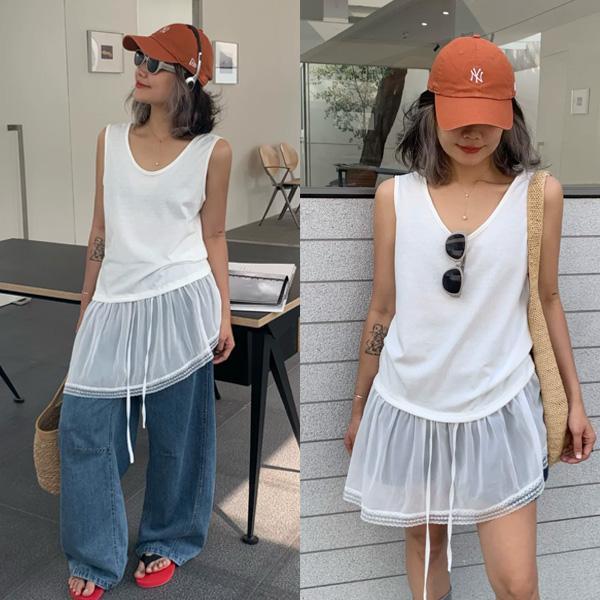 ALORA 疊穿抽繩荷葉裙擺上衣 