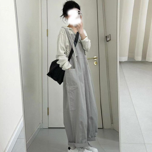 ALORA 簡約好看純色連身吊帶褲 