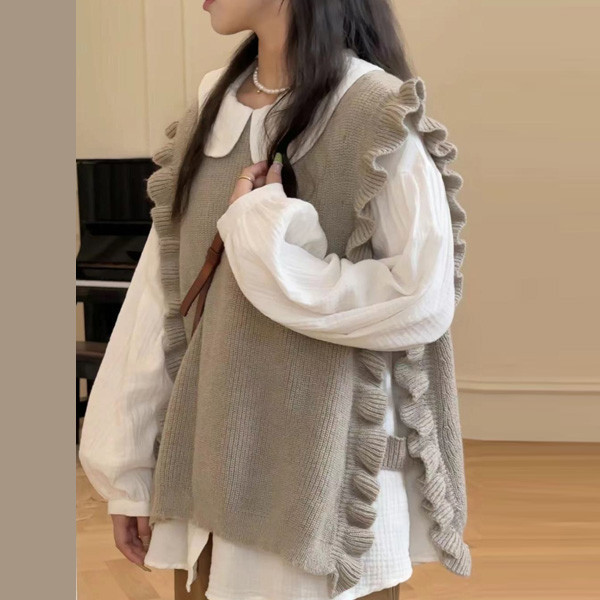 ALORA 袖口木耳邊馬甲兩件式套裝 