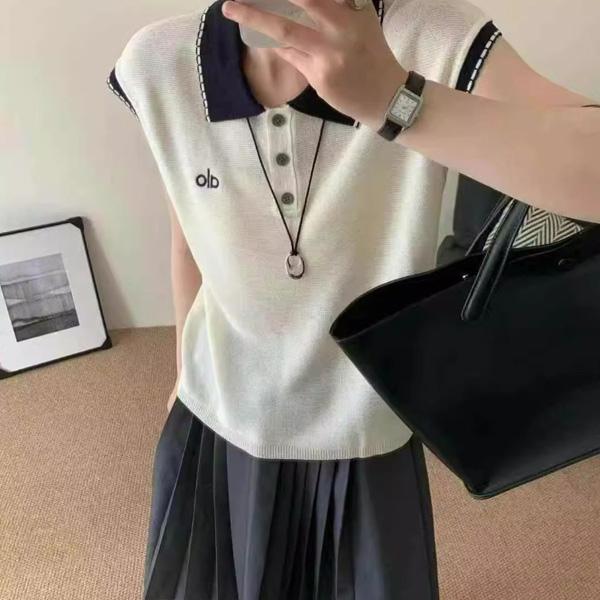 ALORA 撞色翻領POLO針織上衣 