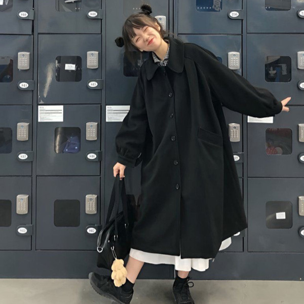 ALORA 赫本黑系中長款毛尼外套 