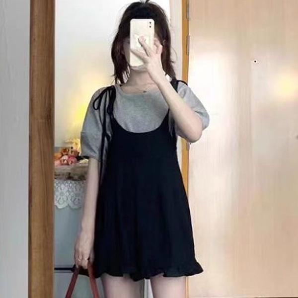 ALORA 灰黑吊帶褲裙兩件式套裝 