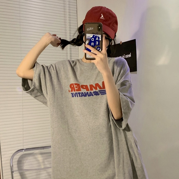ALORA 紅藍英文配色短T 