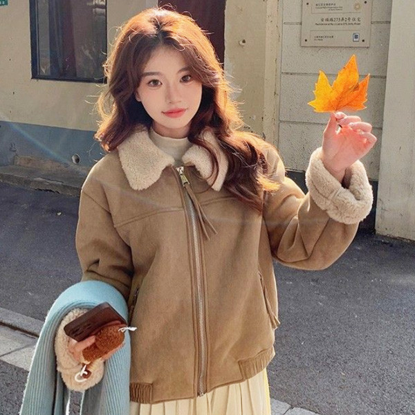 ALORA 首爾街頭麂皮絨皮毛一體外套 