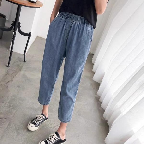 ALORA 薄款抖抖牛仔哈倫褲 