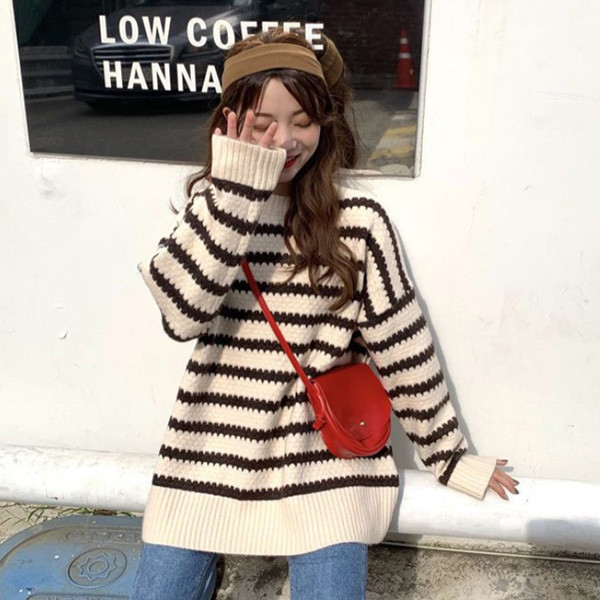 ALORA 鋸齒橫條針織毛衣 