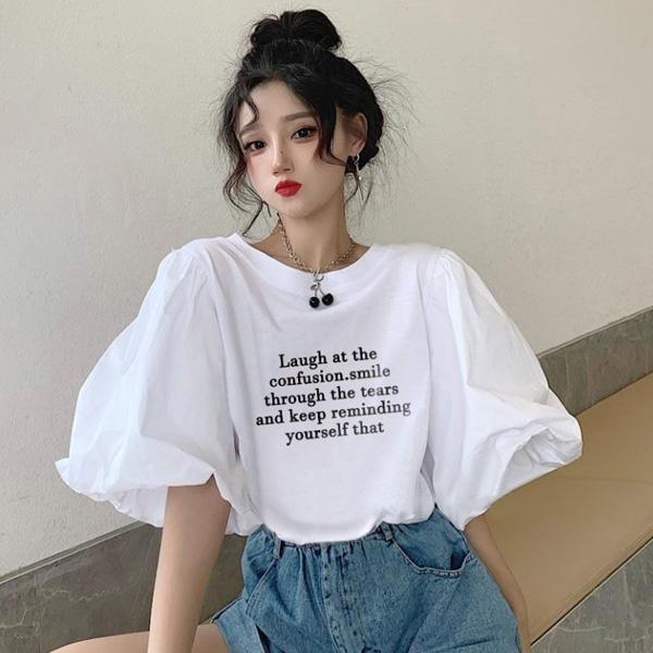 ALORA 小小英文泡泡袖短T 