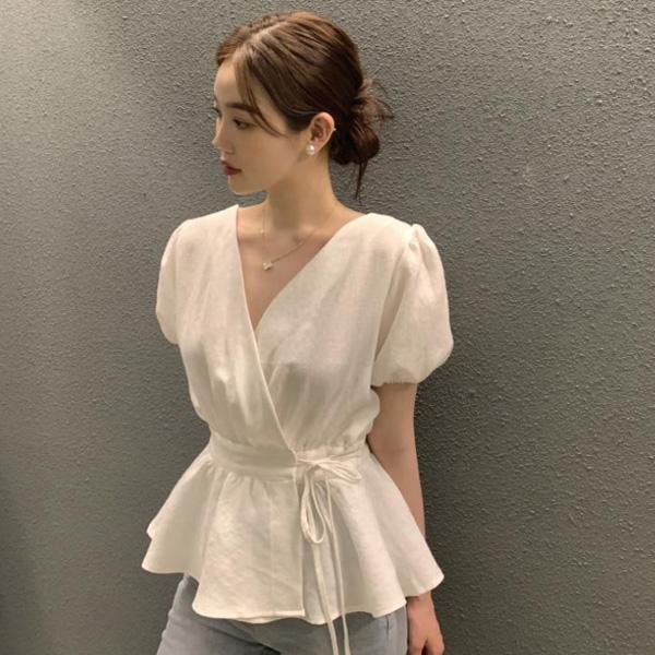 ALORA 復古V領綁腰上衣 