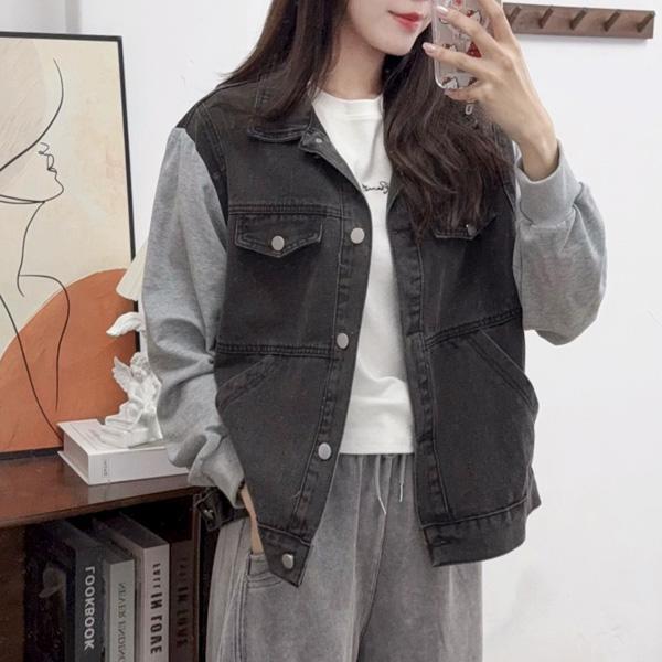 ALORA 假兩件拼接牛仔外套 