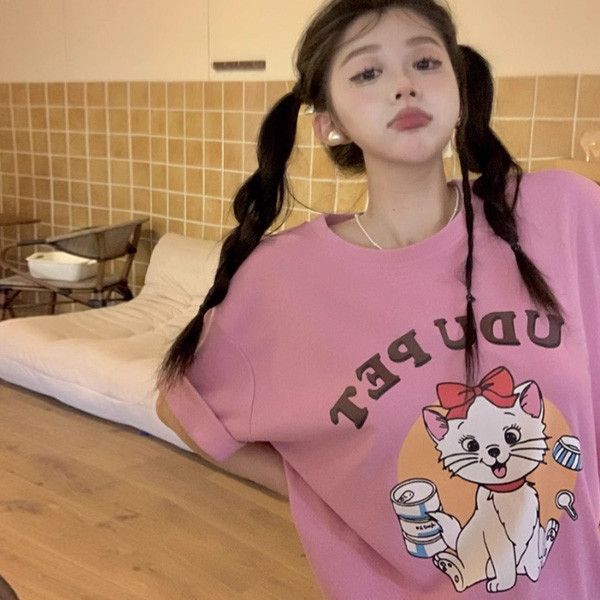 ALORA 蝴蝶結貓咪印花短T 