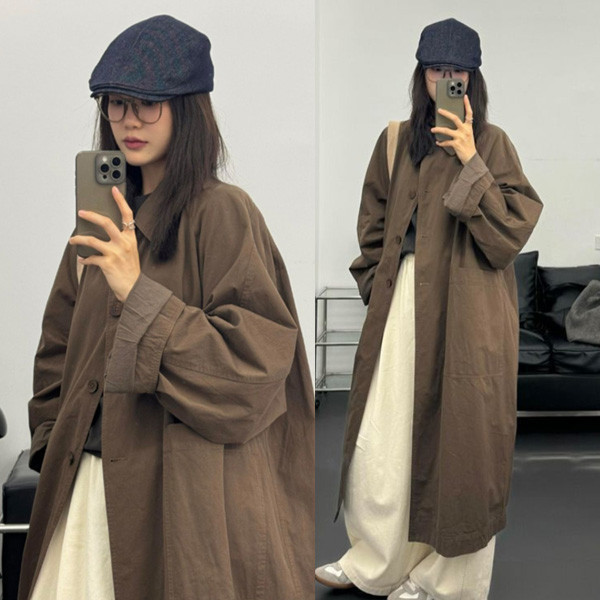 ALORA 簡約款咖色風衣外套 