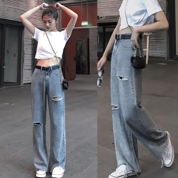 ALORA 基礎割破直筒牛仔長褲 