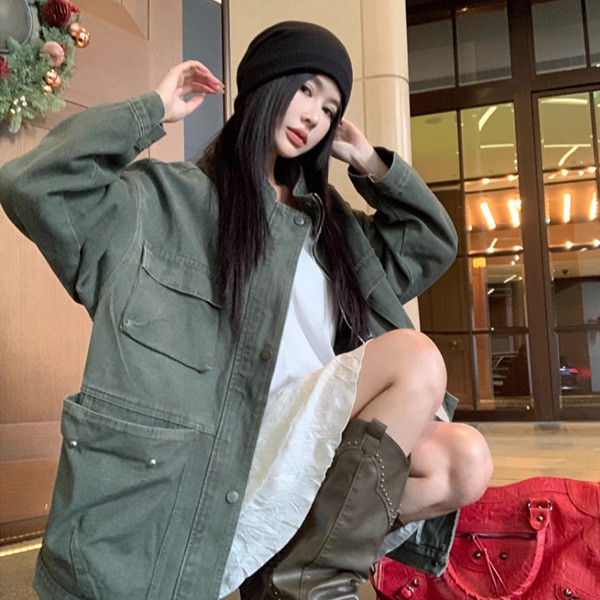ALORA 韓版寬鬆水洗口袋牛仔外套 