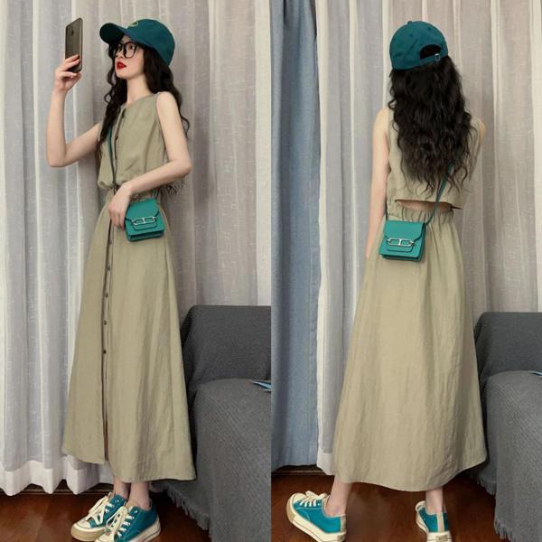 ALORA 排釦縮腰背心洋裝 