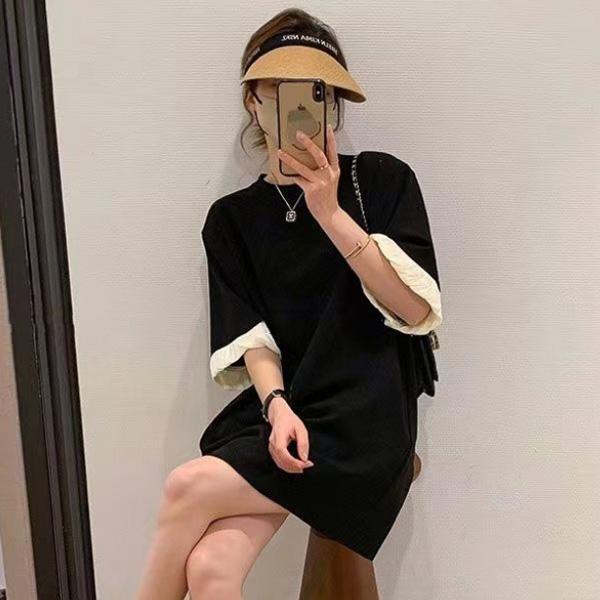 ALORA 拼接袖口T恤洋裝 