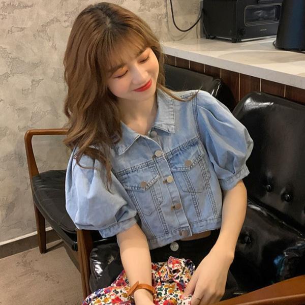 ALORA 俏皮泡泡袖短袖牛仔外套 