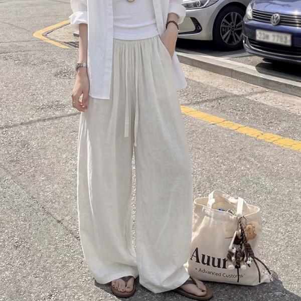 ALORA 老錢風棉麻拖地褲 