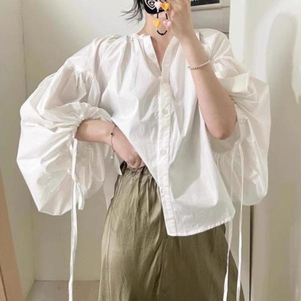 ALORA 可甜排釦泡泡袖襯衫上衣 