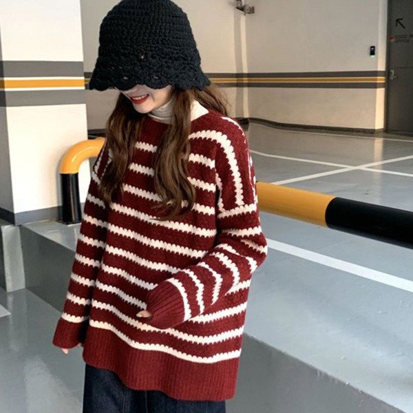 ALORA 鋸齒橫條針織毛衣 