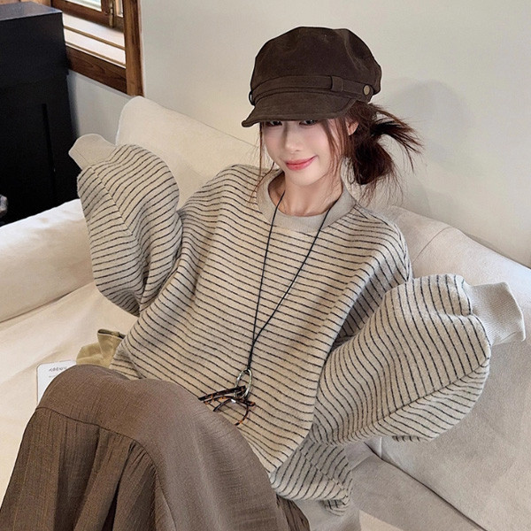 ALORA 加厚慵懶條紋百搭衛衣 