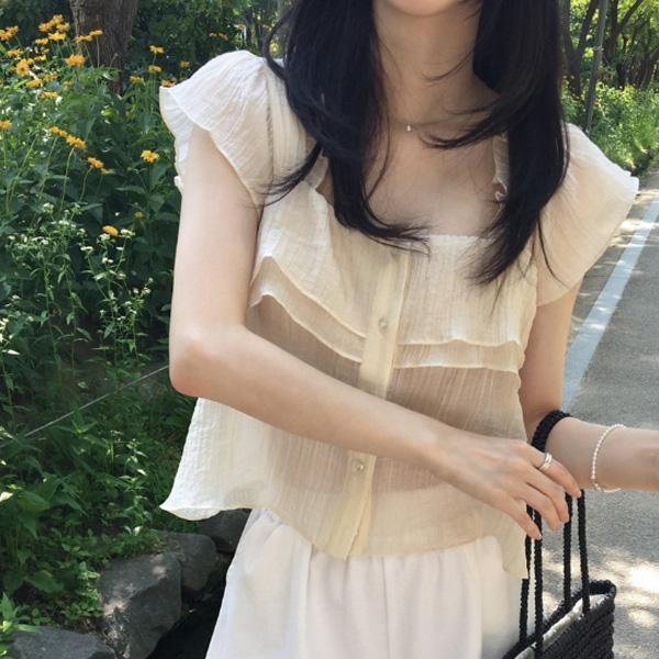 ALORA 荷葉透色牌扣襯衫 