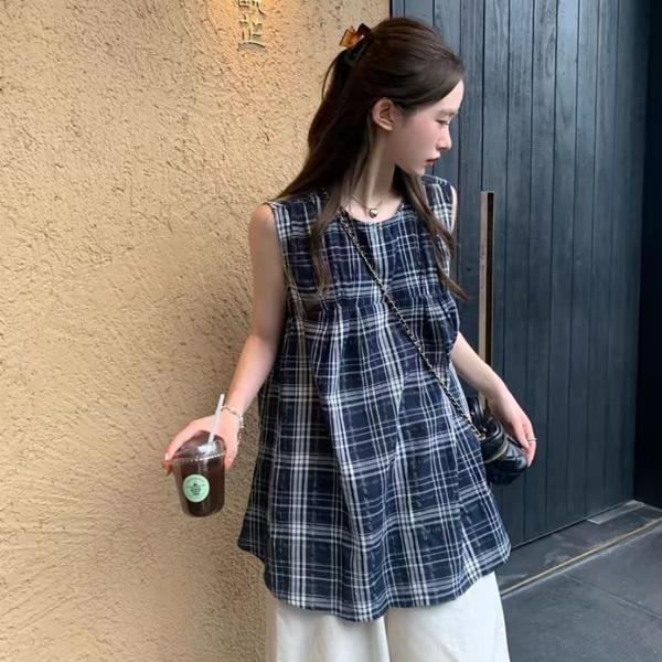 ALORA 好看格子傘狀背心上衣 
