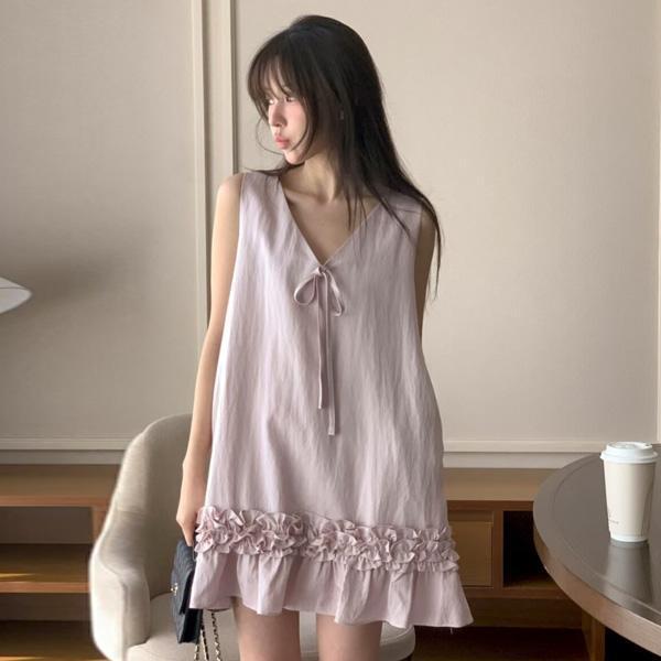 ALORA 小仙女~木耳邊V領洋裝 