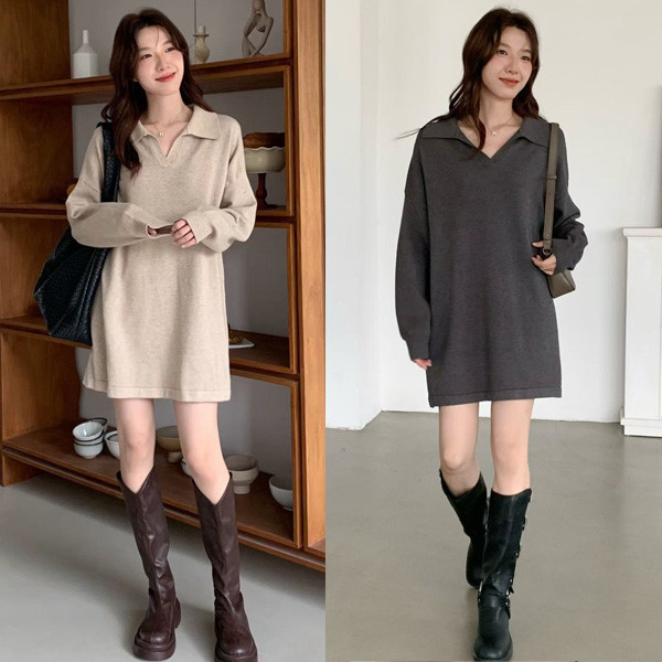 ALORA 優雅POLO領針織洋裝 