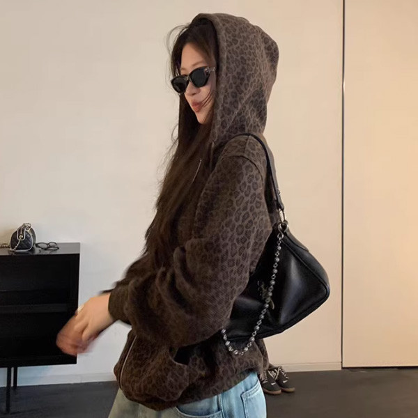 ALORA 超美豹紋加絨連帽外套 