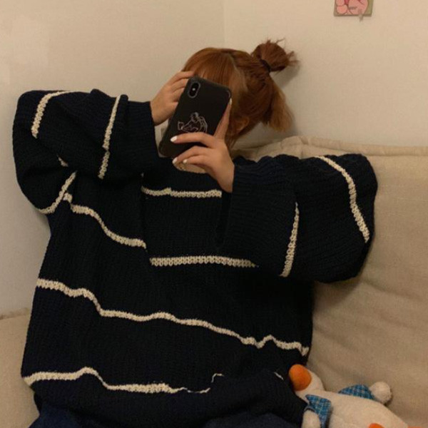 ALORA 基礎男友風條紋針織毛衣 