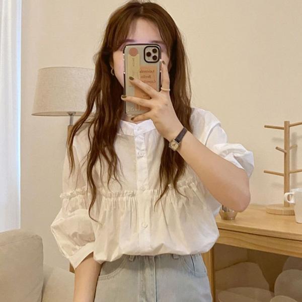 ALORA 荷葉邊木耳短袖襯衫 