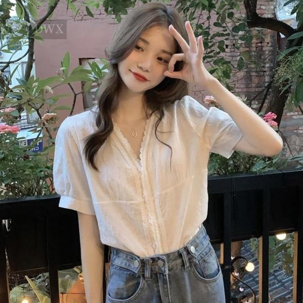 ALORA 可鹽V領蕾絲襯衫 