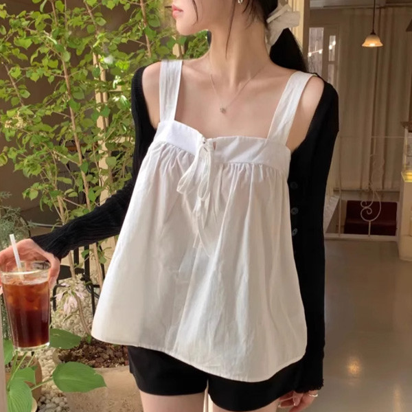 ALORA 美好下午胸前綁帶吊帶上衣 