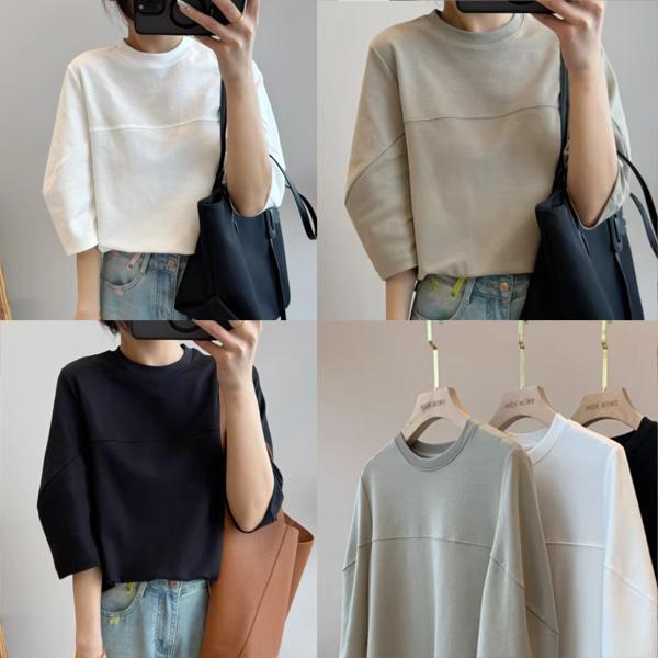 ALORA 簡約弧線七分袖短T 