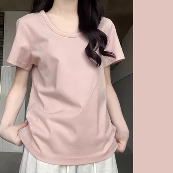 ALORA 厚磅U領純色短T 
