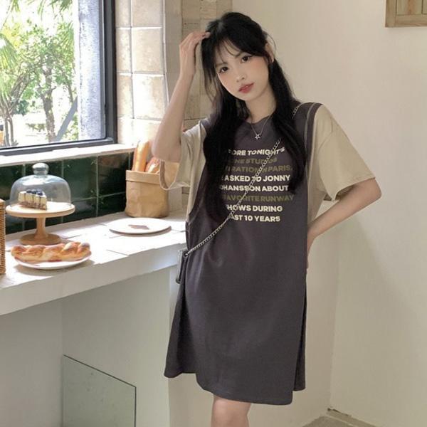 ALORA 拼色英文假兩件洋裝 