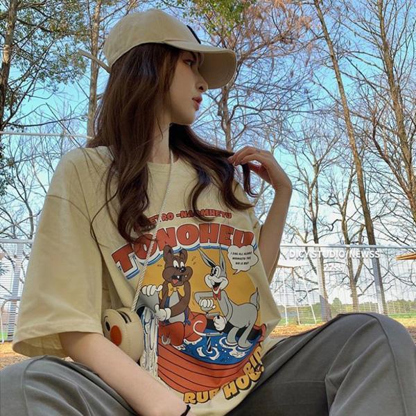 ALORA 卡通兔兔熊熊印花短T 