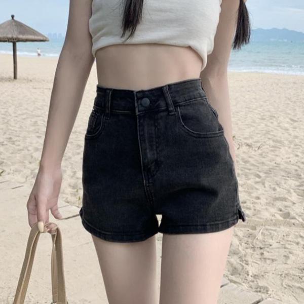 ALORA 側邊開岔碳黑牛仔短褲 