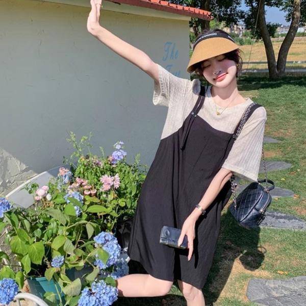 ALORA 優雅吊帶假兩件洋裝 