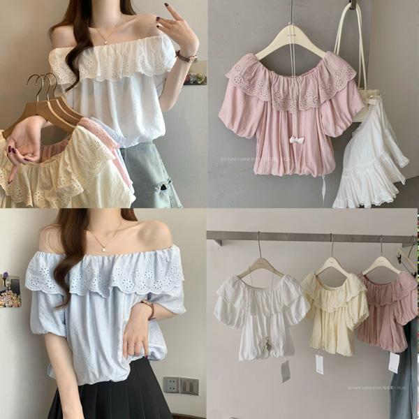 ALORA 童話女孩一字領蕾絲上衣 