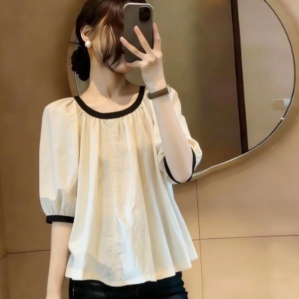 ALORA 優雅撞色娃娃襯衫 