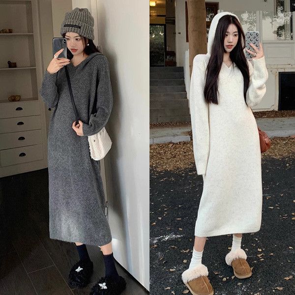 ALORA 溫柔純色連帽針織洋裝 