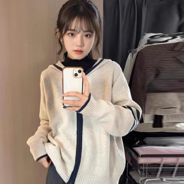 ALORA 袖子線條連帽針織外套 