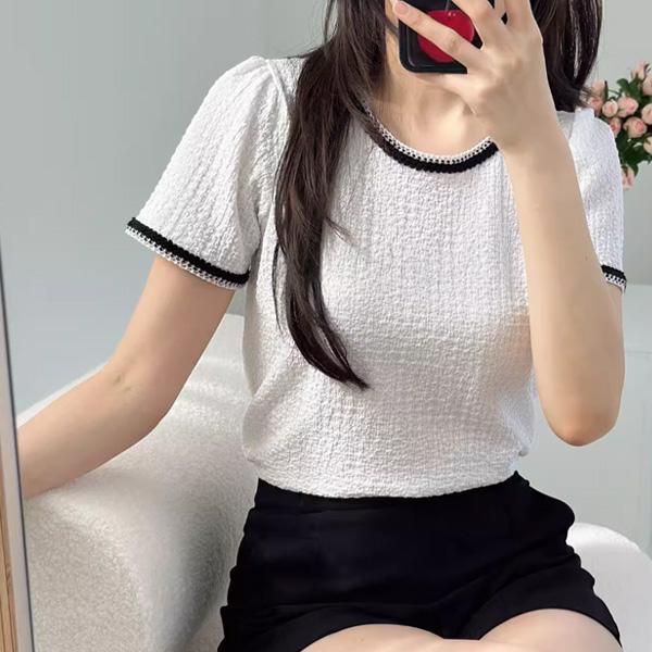 ALORA 細節感小香風雪紡上衣 