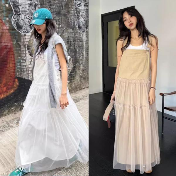 ALORA 仙女質感~網紗拼接吊帶洋裝 