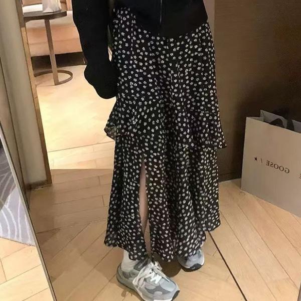 ALORA 小碎花開岔雪紡長裙 