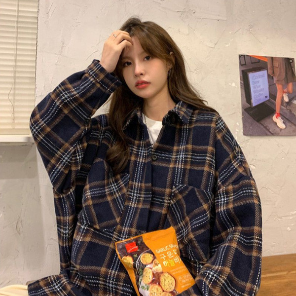 ALORA 個性格紋加厚磨毛襯衫 