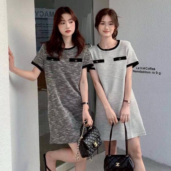 ALORA 法式小香風撞色滾邊洋裝 